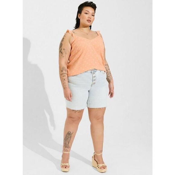 Torrid Washable Crinkle Gauze V-Neck Ruffle Strap Tank Sz 1 - Picture 5 of 7